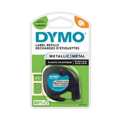 Trak Dymo LTAG 91208, 12 mm / 4 m (črno/metalni), original