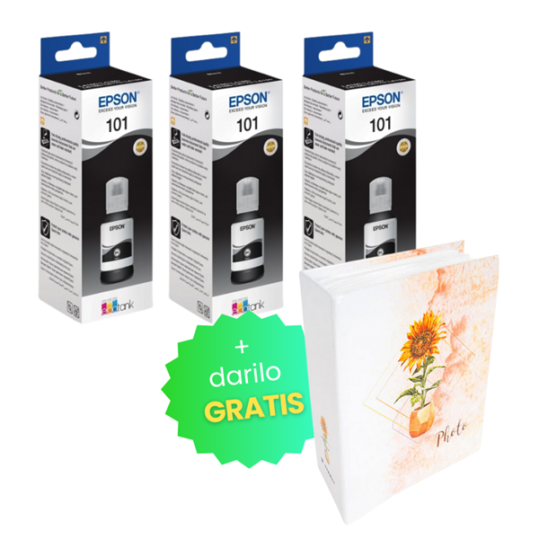 Komplet črnil za Epson 101 (C13T03V14A) (črna), original, 3 kosi + DARILO GRATIS