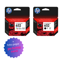 Komplet kartuš HP nr.652 (BK + CMY), original + foto papir Glossy InkJet po SUPER ceni