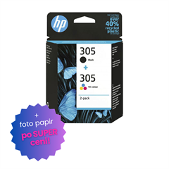 Komplet kartuš HP 6ZD17AE (nr.305 BK + nr.305 CMY), dvojno pakiranje, original + foto papir Glossy InkJet po SUPER ceni