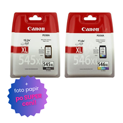 Komplet kartuš Canon PG-545XL + CL-546XL, original + foto papir Glossy InkJet po SUPER ceni