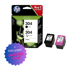 Komplet kartuš HP 3JB05AE (nr.304 BK + nr.304 CMY), original + foto papir Glossy InkJet po SUPER ceni