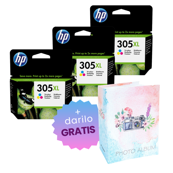 Komplet kartuš HP 3YM63AE nr.305XL (barvna), original, 3 kosi + DARILO GRATIS