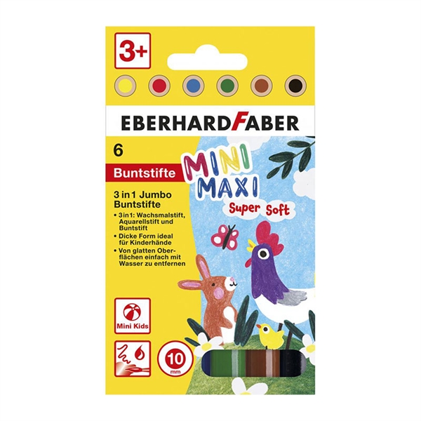 Barvice Eberhard Faber Mini Maxi 3v1, 6 kosov