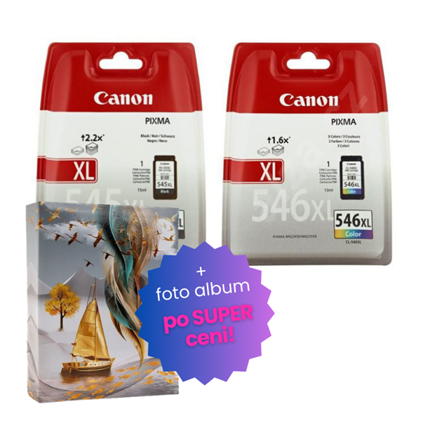 Komplet kartuš Canon PG-545XL + CL-546XL, original + foto album po SUPER ceni