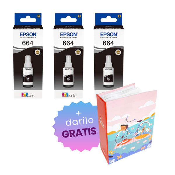 Komplet črnil za Epson C13T66414A (črna), original, 3 kosi + DARILO GRATIS