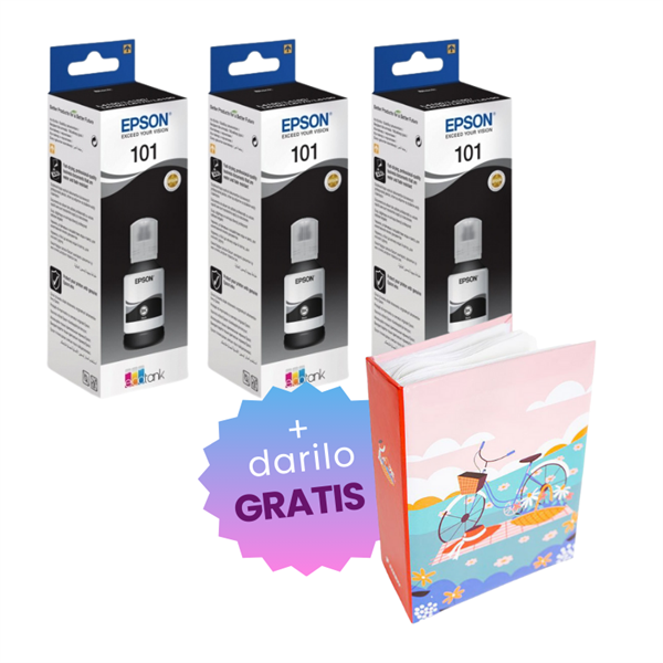 Komplet črnil za Epson 101 (C13T03V14A) (črna), original, 3 kosi + DARILO GRATIS