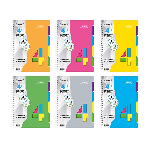 Zvezek A4 Target s špiralo 28494, črtni in karo, 150 listov, sortirano