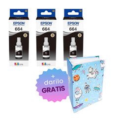 Komplet črnil za Epson C13T66414A (črna), original, 3 kosi + DARILO GRATIS